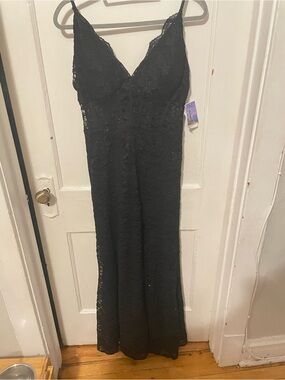 Morgan & Co. Black Lace Maxi Dress with Spaghetti Straps